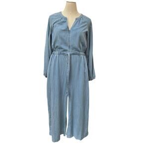 Lane Bryant Chambray Belted Jumpsuit Women's Size 14 Blue Lyocell Cotton
